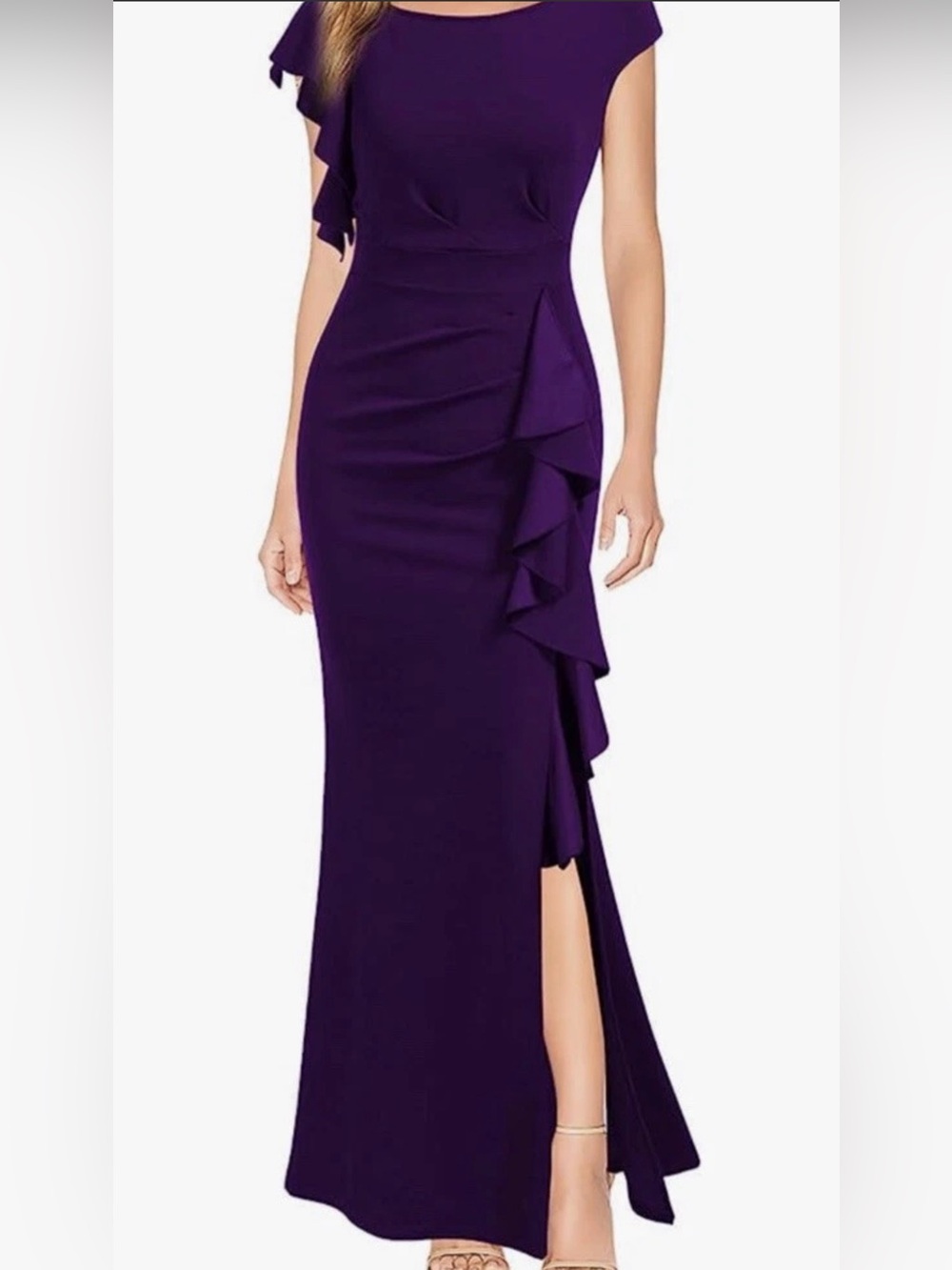 Women's Purple Ruffle Side-Slit Maxi Skirt